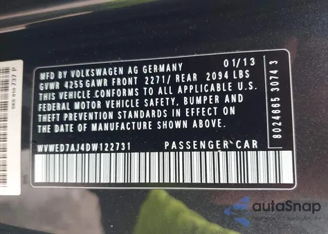 2013 Volkswagen Gti 2-Door from USA, damaged, VIN WVWED7AJ4DW122731